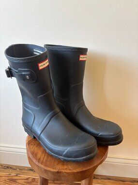 Men's Hunter Original Short Wellington Rubber Rain Snow Boot - 11, Black